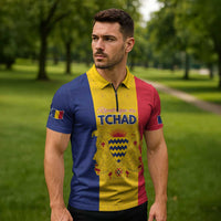 Personalized Chad Zipper Polo Shirt Coat Of Arms - Flag Style - Wonder Print Shop