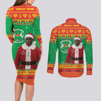 Burkina Faso Christmas Couples Matching Long Sleeve Bodycon Dress and Long Sleeve Button Shirt I Stand With Traore - Wonder Print Shop