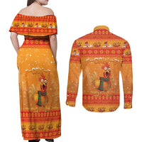 Funny Christmas F Caw F Chicken Couples Matching Off Shoulder Maxi Dress and Long Sleeve Button Shirt Merry Craw Mas - Wonder Print Shop