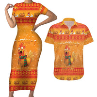 Funny Christmas F Caw F Chicken Couples Matching Short Sleeve Bodycon Dress and Hawaiian Shirt Merry Craw Mas - Wonder Print Shop