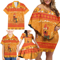 Funny Christmas F Caw F Chicken Family Matching Off Shoulder Short Dress and Hawaiian Shirt Merry Craw Mas - Wonder Print Shop
