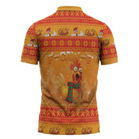 Funny Christmas F Caw F Chicken Zipper Polo Shirt Merry Craw Mas - Wonder Print Shop