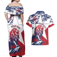 Personalised Liberia Lion Couples Matching Off Shoulder Maxi Dress and Hawaiian Shirt Grunge Style - Wonder Print Shop