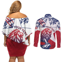 Personalised Liberia Lion Couples Matching Off Shoulder Short Dress and Long Sleeve Button Shirt Grunge Style - Wonder Print Shop