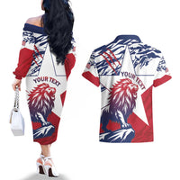 Personalised Liberia Lion Couples Matching Off The Shoulder Long Sleeve Dress and Hawaiian Shirt Grunge Style - Wonder Print Shop