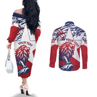 Personalised Liberia Lion Couples Matching Off The Shoulder Long Sleeve Dress and Long Sleeve Button Shirt Grunge Style