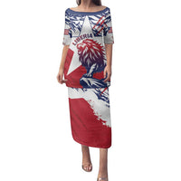 Personalised Liberia Lion Family Matching Puletasi and Hawaiian Shirt Grunge Style - Wonder Print Shop