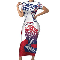 Personalised Liberia Lion Family Matching Short Sleeve Bodycon Dress and Hawaiian Shirt Grunge Style - Wonder Print Shop