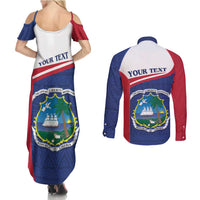 Personalised Liberia Couples Matching Summer Maxi Dress and Long Sleeve Button Shirt Coat Of Arms - African Pattern - Wonder Print Shop