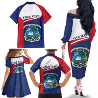 Personalised Liberia Family Matching Off The Shoulder Long Sleeve Dress and Hawaiian Shirt Coat Of Arms - African Pattern - Wonder Print Shop