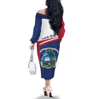 Personalised Liberia Family Matching Off The Shoulder Long Sleeve Dress and Hawaiian Shirt Coat Of Arms - African Pattern - Wonder Print Shop