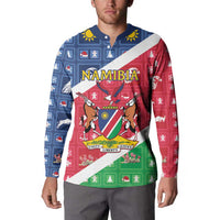 Namibia Christmas Button Sweatshirt Coat Of Arms Frohe Weihnachten - Wonder Print Shop