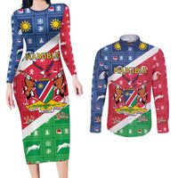 Namibia Christmas Couples Matching Long Sleeve Bodycon Dress and Long Sleeve Button Shirt Coat Of Arms Frohe Weihnachten - Wonder Print Shop