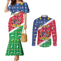 Namibia Christmas Couples Matching Mermaid Dress and Long Sleeve Button Shirt Coat Of Arms Frohe Weihnachten