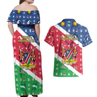 Namibia Christmas Couples Matching Off Shoulder Maxi Dress and Hawaiian Shirt Coat Of Arms Frohe Weihnachten - Wonder Print Shop