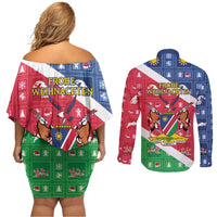 Namibia Christmas Couples Matching Off Shoulder Short Dress and Long Sleeve Button Shirt Coat Of Arms Frohe Weihnachten - Wonder Print Shop