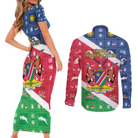 Namibia Christmas Couples Matching Short Sleeve Bodycon Dress and Long Sleeve Button Shirt Coat Of Arms Frohe Weihnachten - Wonder Print Shop