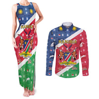 Namibia Christmas Couples Matching Tank Maxi Dress and Long Sleeve Button Shirt Coat Of Arms Frohe Weihnachten - Wonder Print Shop