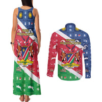Namibia Christmas Couples Matching Tank Maxi Dress and Long Sleeve Button Shirt Coat Of Arms Frohe Weihnachten - Wonder Print Shop
