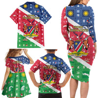 Namibia Christmas Family Matching Long Sleeve Bodycon Dress and Hawaiian Shirt Coat Of Arms Frohe Weihnachten - Wonder Print Shop