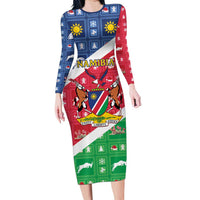 Namibia Christmas Family Matching Long Sleeve Bodycon Dress and Hawaiian Shirt Coat Of Arms Frohe Weihnachten - Wonder Print Shop