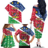 Namibia Christmas Family Matching Off The Shoulder Long Sleeve Dress and Hawaiian Shirt Coat Of Arms Frohe Weihnachten - Wonder Print Shop