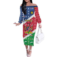 Namibia Christmas Family Matching Off The Shoulder Long Sleeve Dress and Hawaiian Shirt Coat Of Arms Frohe Weihnachten - Wonder Print Shop