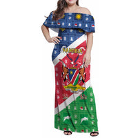 Namibia Christmas Family Matching Off Shoulder Maxi Dress and Hawaiian Shirt Coat Of Arms Frohe Weihnachten - Wonder Print Shop