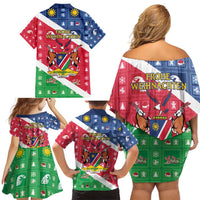 Namibia Christmas Family Matching Off Shoulder Short Dress and Hawaiian Shirt Coat Of Arms Frohe Weihnachten - Wonder Print Shop