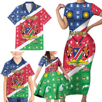 Namibia Christmas Family Matching Short Sleeve Bodycon Dress and Hawaiian Shirt Coat Of Arms Frohe Weihnachten - Wonder Print Shop