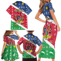 Namibia Christmas Family Matching Short Sleeve Bodycon Dress and Hawaiian Shirt Coat Of Arms Frohe Weihnachten - Wonder Print Shop