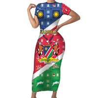 Namibia Christmas Family Matching Short Sleeve Bodycon Dress and Hawaiian Shirt Coat Of Arms Frohe Weihnachten - Wonder Print Shop