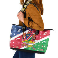 Namibia Christmas Leather Tote Bag Coat Of Arms Frohe Weihnachten - Wonder Print Shop