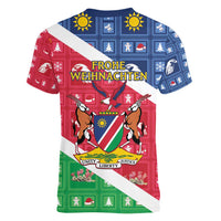 Namibia Christmas Women V-Neck T-Shirt Coat Of Arms Frohe Weihnachten - Wonder Print Shop