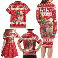 Peru Christmas Family Matching Long Sleeve Bodycon Dress and Hawaiian Shirt Peruvian Alpaca Feliz Navidad - Wonder Print Shop