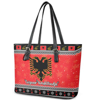 Albania Christmas Leather Tote Bag Albanian Eagle Gezuar Krishtlindja - Wonder Print Shop