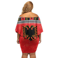 Albania Christmas Off Shoulder Short Dress Albanian Eagle Gezuar Krishtlindja - Wonder Print Shop