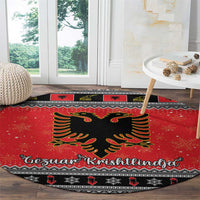 Albania Christmas Round Carpet Albanian Eagle Gezuar Krishtlindja