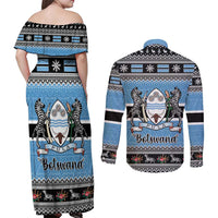 Botswana Christmas Couples Matching Off Shoulder Maxi Dress and Long Sleeve Button Shirt Coat Of Arms Muve neKisimusi - Wonder Print Shop