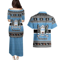 Botswana Christmas Couples Matching Puletasi and Hawaiian Shirt Coat Of Arms Muve neKisimusi - Wonder Print Shop