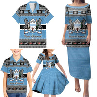 Botswana Christmas Family Matching Puletasi and Hawaiian Shirt Coat Of Arms Muve neKisimusi - Wonder Print Shop