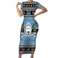 Botswana Christmas Family Matching Short Sleeve Bodycon Dress and Hawaiian Shirt Coat Of Arms Muve neKisimusi - Wonder Print Shop