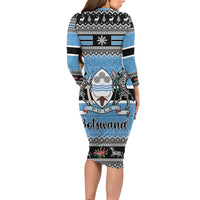 Botswana Christmas Long Sleeve Bodycon Dress Coat Of Arms Muve neKisimusi - Wonder Print Shop