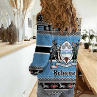 Botswana Christmas Women Casual Shirt Coat Of Arms Muve neKisimusi - Wonder Print Shop