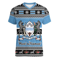 Botswana Christmas Women V-Neck T-Shirt Coat Of Arms Muve neKisimusi - Wonder Print Shop