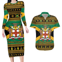 Jamaica Christmas Couples Matching Long Sleeve Bodycon Dress and Hawaiian Shirt Coat Of Arms Merri Crissmuss - Wonder Print Shop