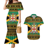 Jamaica Christmas Couples Matching Mermaid Dress and Hawaiian Shirt Coat Of Arms Merri Crissmuss - Wonder Print Shop