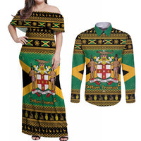 Jamaica Christmas Couples Matching Off Shoulder Maxi Dress and Long Sleeve Button Shirt Coat Of Arms Merri Crissmuss - Wonder Print Shop