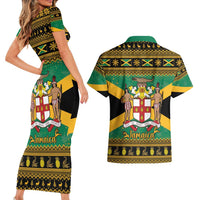 Jamaica Christmas Couples Matching Short Sleeve Bodycon Dress and Hawaiian Shirt Coat Of Arms Merri Crissmuss - Wonder Print Shop