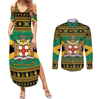 Jamaica Christmas Couples Matching Summer Maxi Dress and Long Sleeve Button Shirt Coat Of Arms Merri Crissmuss - Wonder Print Shop